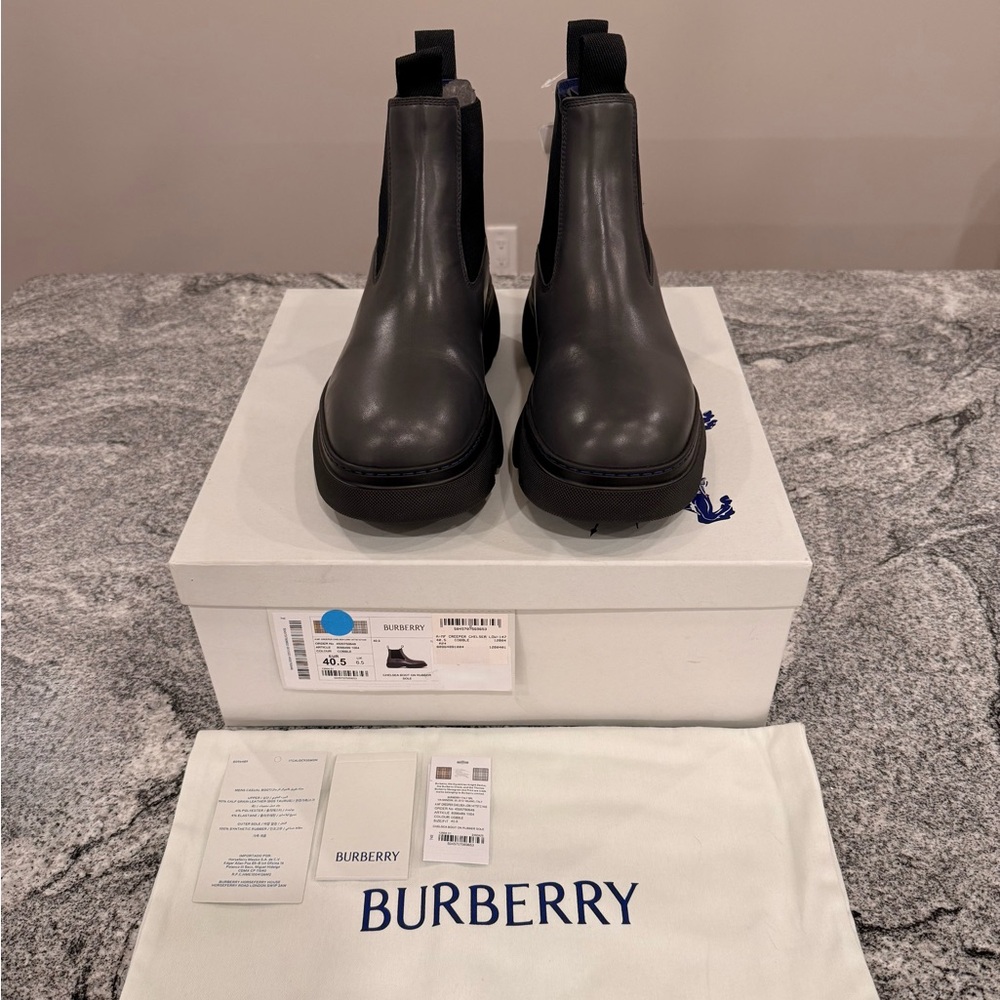 Burberry Creeper Dark Gray Leather Chelsea Boots